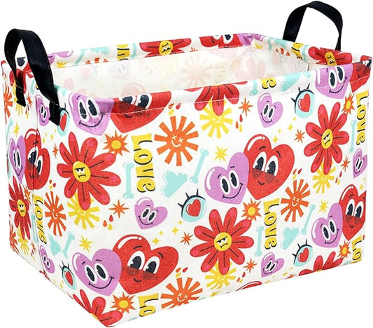 Easter Basket for Gifts Empty Cute Heart Large Gift Basket Decorative Storage Bin for Kid and Baby Room Décor (Cartoon Love)-NeatNest
