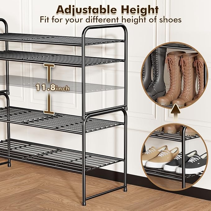 SUFAUY 2-Tier 33" Wide Shoe Rack, Closet Metal Shoe Rack Organizer Heavy Duty, Stackable, Black
