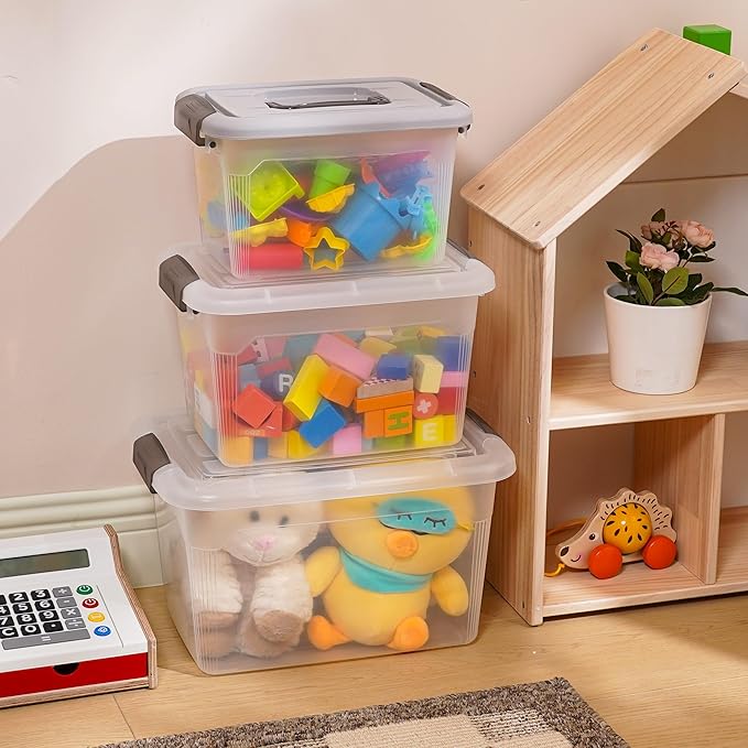 Citylife 4 Packs 6 QT Plastic Storage Bins with Latching Lids Stackable Storage Containers for Organizing Clear Storage Box for Garage, Closet, Kitchen-NeatNest