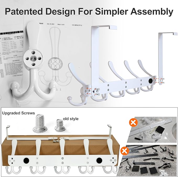 Dseap Over Door Hook 2.0 - Upgraded Version - Simple-Assembly, Strong, Heavy-Duty Stainless Steel 5-Tri-Hook Over The Door Hanger Rack, SimpleStrong Series, Blue