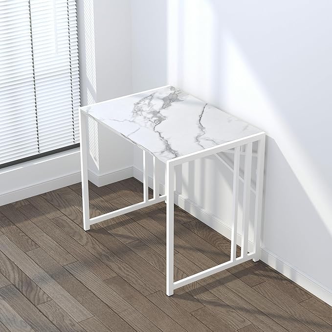 32 inch Folding Small Desk, Writing Gaming Computer Camping Desk for Small Spaces, No Assembly Required Home Office Desk, White Marble-NeatNest