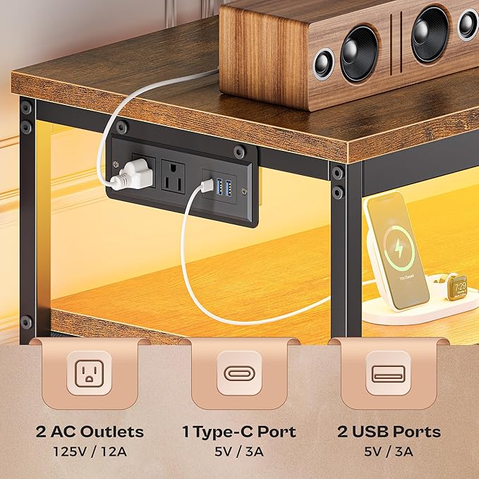 Huuger 63 Inch TV Stand for 55, 65, 70 Inch TV, Long Dresser TV Stand for Bedroom, LED TV Stand with Power Outlets, Rustic Fabric Drawer Dresser with Storage, Entertainment Center for Living Room-NeatNest