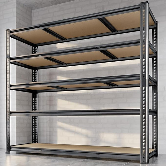 48"W Garage Shelving, 2650LBS Storage Shelves heavy duty, 5 Tier Metal Shelving Unit Adjustable Garage Shelves Heavy Duty Shelving for Warehouse,Commercial, Kitchen, 48" W × 18" D × 72" H, Black