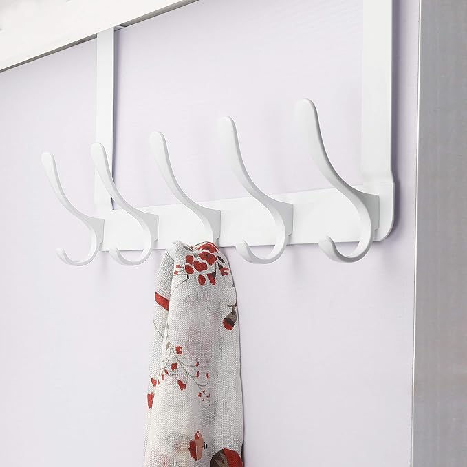SKOLOO Over The Door Hook, Door Hanger Hooks for Hanging Clothes, Towels, Coats, Hats, Over The Door Towel Hook - Pack of 2, White, Assembly Required
