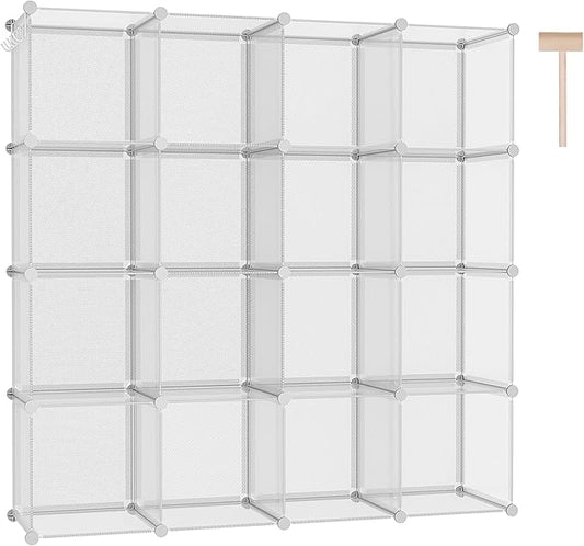 C&AHOME Cube Storage Organizer, 16-Cube Shelves Units, Plastic Storage Cubes, DIY Closet Organizer, Modular Closet Storage Shelf Ideal for Home, 48.4" L × 12.4" W × 48.4" H Transparent Twill UPCS16T