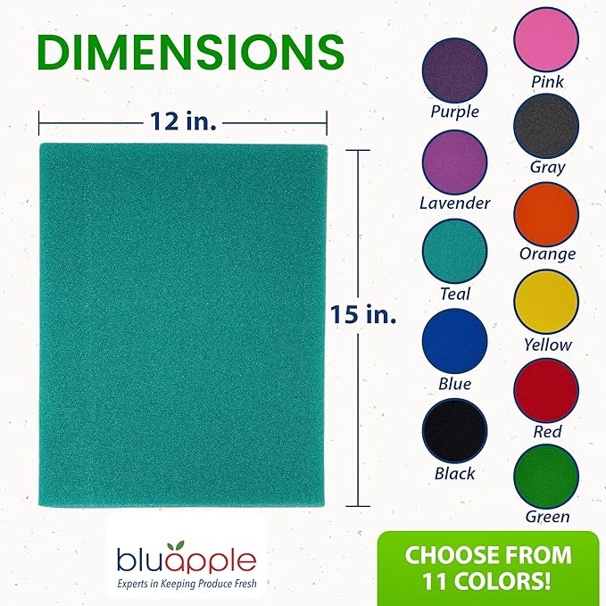 Bluapple FreshMats, Refrigerator Bin Liner, Fridge Drawer Mats, Crisper Life Extender Liner Keeps Produce Fresh Longer, Anti-Bruising, Helps Air Circulation, Washable & Reusable (4-Mats, 12x15, Teal)