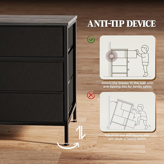 Huuger 63 Inch Dresser for Bedroom, Long Dresser with 10 Fabric Drawers, TV Stand for 55, 65, 70 Inch TV, Toy Storage Organizer for Closet, Grey-NeatNest