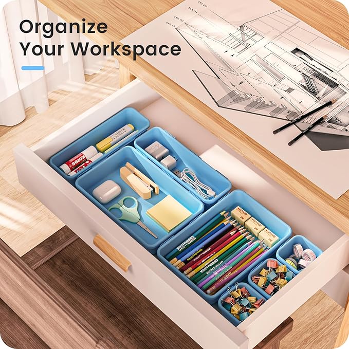 A-LuGei 【𝟮𝟮𝗣𝗖𝗦】 Plastic Sky Blue Desk Drawer Organizer, Bathroom Organizers and Storage, Makeup Organizer, Organization and Storage Bin Container for Vanity Office Utensils Tool Pantry Cosmetic-NeatNest