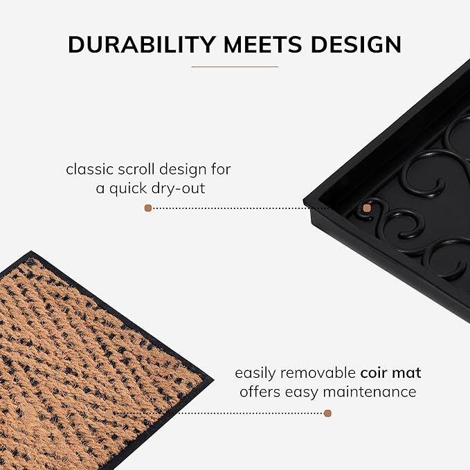 Anji Mountain AMB0BT2F-003 Black Rubber Boot/Shoe Tray with Coir, Fits 2 Pair (24.5" Wide), Tan & Black Insert