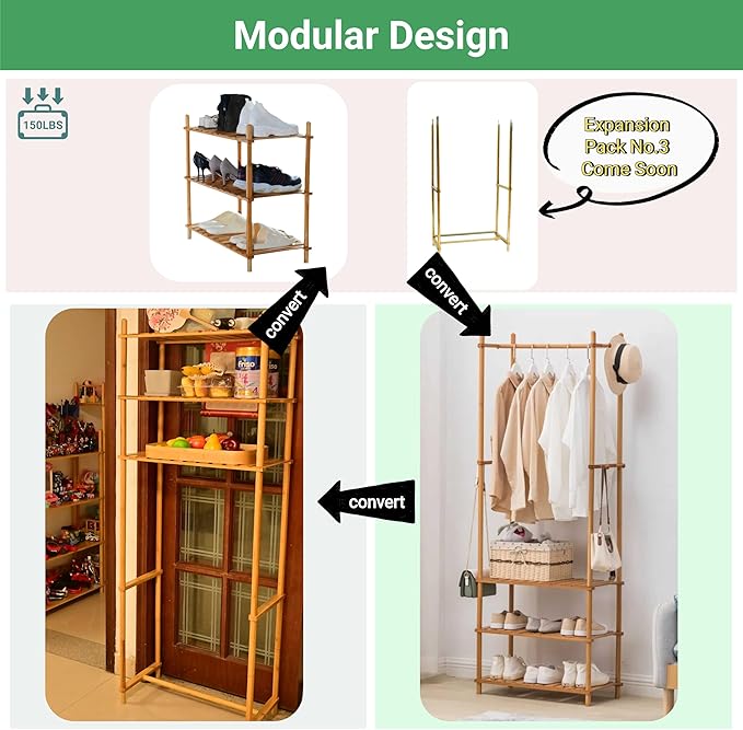 GOGOGO Bamboo Entryway Shoe Rack & Luggage Stand - 150lb Heavy Duty, 12.8” Extra-Deep Shelves, No-Tool Assembly, Modular 3-Tier Shoe Organizer(Natural, 9.0" H(3 Tier))-NeatNest