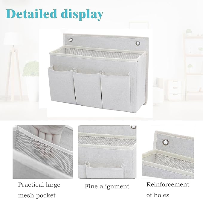 2-Pack Wall Hanging Organizer Bag/Hanging Baskets with Large Mesh Compartment & 3 Pockets，Over the Door Organizer Space Saving Storage for Bedroom,RV Camper, Closet (White-2 Pack)-NeatNest