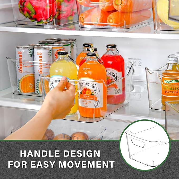 Clear Plastic Storage Bins,12 Pack Pantry Organizers and Storage, Clear Pantry Organizer Bins, Plastic Containers with Handle for Kitchen,Freezer,Cabinet,Closet,Bathroom Under Sink Storage-NeatNest