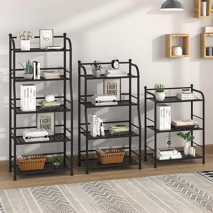 4 Tier Metal Shelf Storage Shelves Living Room Bookshelf Bathroom Corner Storage Rack for Kitchen,Indoor Plant Stand (Matte Black, 4 Tier)-NeatNest