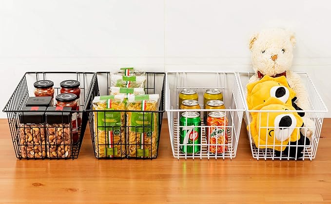 iPEGTOP Wire Storage Freezer Baskets, Set of 2 Large 15.4" Household Metal Organizer Storage Bins Basket for Kitchen Cabinets, Refrigerators, White