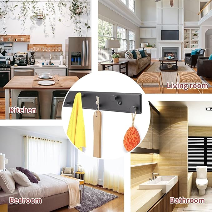 Coat Rack Wall Mount, Coat Rack Screw in, Black Metal Door Hooks for Hanging Towels Clothes with 7 Round Rails Mudroom Bathroom Entryway-NeatNest