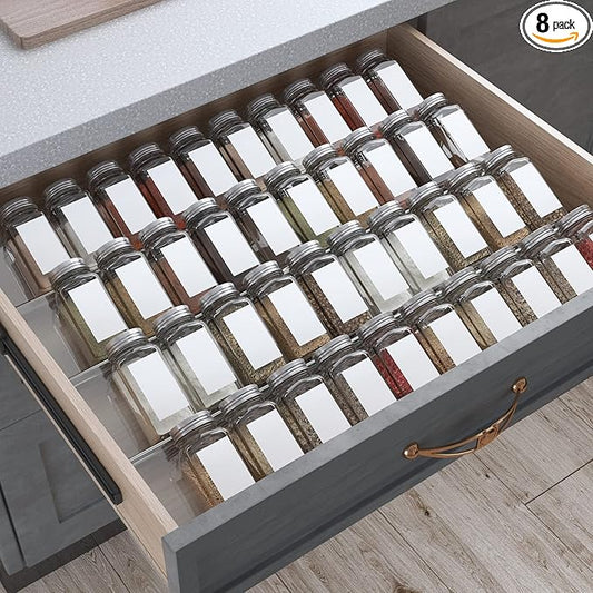 Antimbee Spice Drawer Organizer, 4 Tier- 8 Pack Kitchen Spice Rack Tray for Drawer, Expandable From 13" to 26" Acrylic Seasoning Organizer Rack Holds up 56 Spice Jars (Jars not Include)-NeatNest