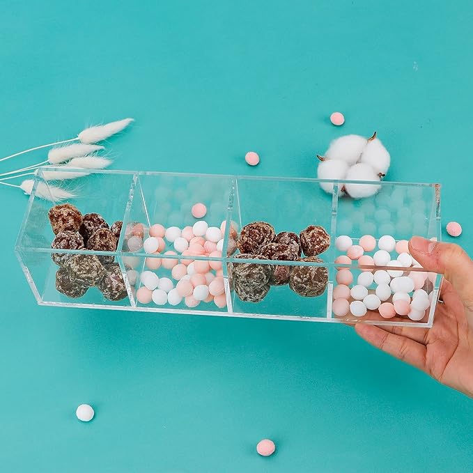dedoot Acrylic Drawer Organizer 4-Section Clear Plastic Makeup Organizer Storage Container Acrylic Cube for Vanity Makeup Brush, Beauty Accessories-10x2.5x2.3 Inch-NeatNest
