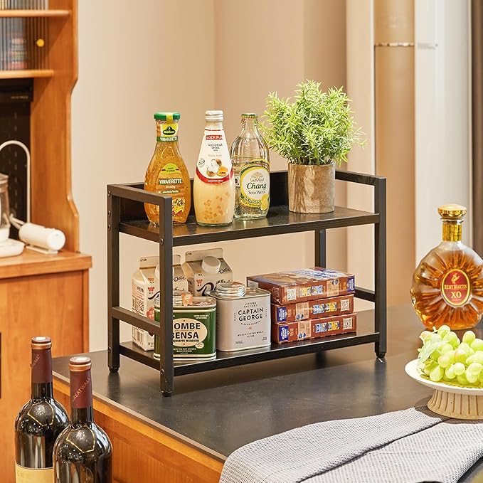 IBUYKE 2-Tier Spice Rack Industrial Counter Shelf Desktop Storage Organizer Standing Seasoning Rack for Countertop Kitchen Office Living Room Desktop Black UTLJ002B-NeatNest