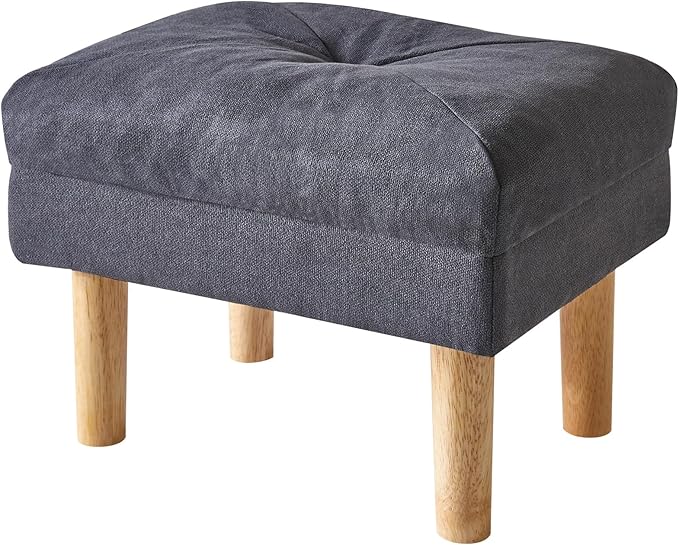 YMYNY Foot Stool, Ottoman Small, Chair with Sponge Padded Seat, Footrest, Shoes Changing Wooden Stool for Living Room, Bedroom, Entryway, 15.74×11.41×12.59 inches, Dark Grey UHBD023BG
