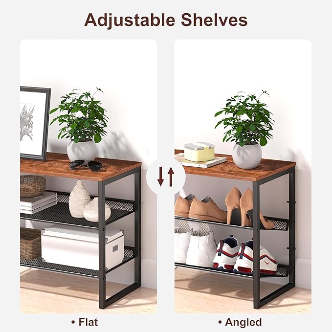 Shoe Rack Organizer - Sturdy Steel Shoe Organizer for Closet Entryway with Spacious Top and Strong Mesh Shelves Industrial Style Standing Storage Shelves (3-Tier 11.8"x20.4"x25.2")-NeatNest