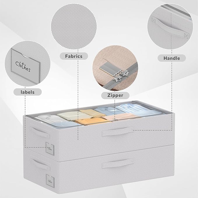 3Pcs Under Bed Storage Bins with Metal Frame - Shoe Organizer for Closet with Clear Cover Oxford Fabric Sturdy Underbed Container Foldable Stackable Clothes Organizer (Grey, 23.5x15.7x6.3)-NeatNest