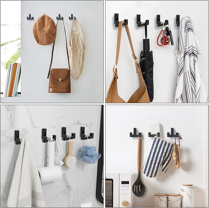 5 Pack Heavy Duty Double Claw Coat Hook Wall Mount with Screw Retro Double Coat Hook Utility Hook for Coats, Scarves, Bags, Towels, Keys, Hats, Mugs, Hats (Black)