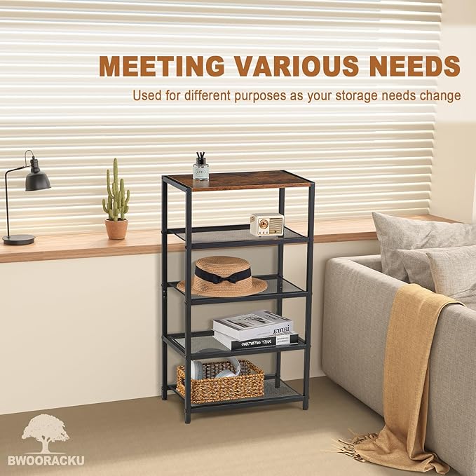 Shoe Rack, 5-Tier Narrow Shoe Shelf with Dense Metal Mesh, Durable Industrial Freestanding Shoe Rack for Front Door Entrance, Hallway, Entryway, Living Room (29.92" H Rustic)-NeatNest