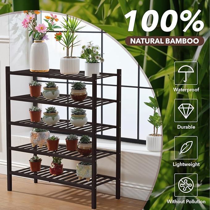 5 Tier Bamboo Shoe Rack Storage Organizer for Closet, Multifunctional Stackable Free Standing Shoe Shelf Organizer for Small Space,Entryway, Hallway, Bathroom27 x11 x32 (Brown, 5 Tier)-NeatNest