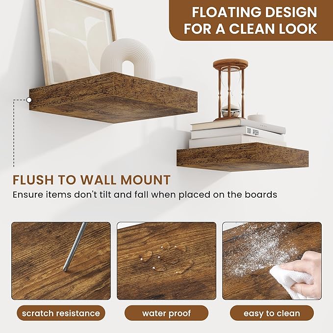 fuqing Floating Shelves for Wall, Bathroom Shelf Wall Mounted for Storage, Shelves with Invisible Bracket for Bedroom, Kitchen, Living Room, Farmhouse Small Book Shelf, 6.5 Inch Set of 3, Rustic Brown-NeatNest