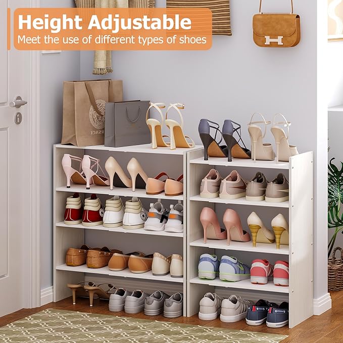 X-cosrack 2-Tier Shoe Rack Organizer for Closet, Expandable and Adjustable White Shoe Rack, Stackable Iron Wood Combination Shoe Storage Shelves for Closets, Entryway, Small Space, Hallway, Garage-NeatNest
