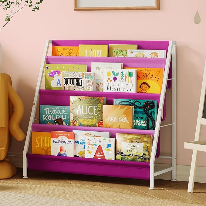 Book Shelf for Kids Rooms, Pink Montessori Bookshelf Nursery Book Shelves Toddler Children Bookshelf Metal Kid's Book Storage Organizer for Girls Room Furniture Playroom Kindergarten-NeatNest