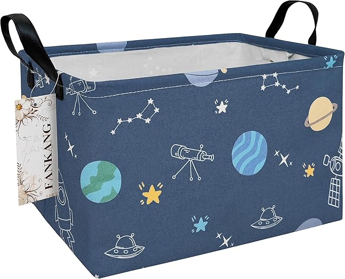 FANKANG Storage Bins, Nursery Hamper Canvas Laundry Basket Foldable with Waterproof PE Coating Large Storage Baskets for Kids Boys and Girls, Office, Bedroom, Clothes,Toys(Rec-Colorful Space
