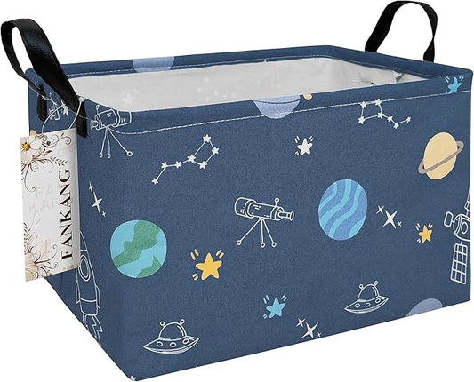 FANKANG Storage Bins, Nursery Hamper Canvas Laundry Basket Foldable with Waterproof PE Coating Large Storage Baskets for Kids Boys and Girls, Office, Bedroom, Clothes,Toys(Rec-Colorful Space