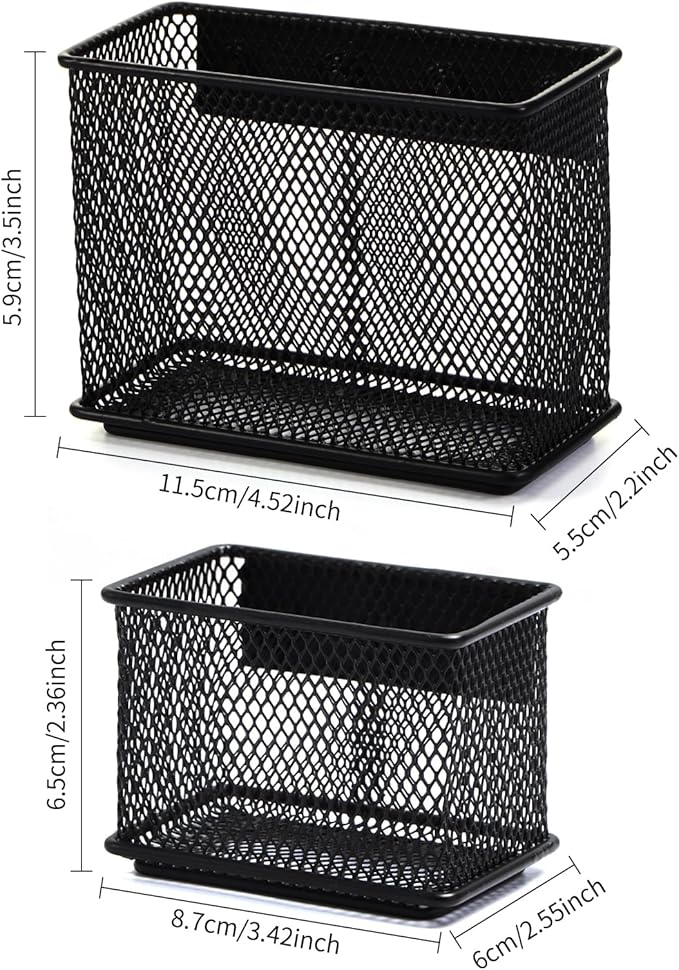 Black Magnetic Basket, Magnetic Organizer Holder Refrigerator Basket, Magnetic Baskets Heavy Duty, Magnetic Holder for Refrigerator Locker Whiteboard Office,Medium x1&Small x2 Set of 3-NeatNest