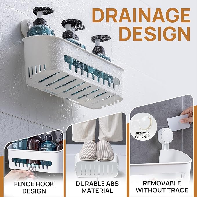 LEVERLOC Shower Caddy Suction Cup 2 Pack, Shower Organizer Removable Bathroom Shelf, Storage Suction Powerful Max Hold 22lbs Bathroom Caddy Waterproof Holder, White-NeatNest