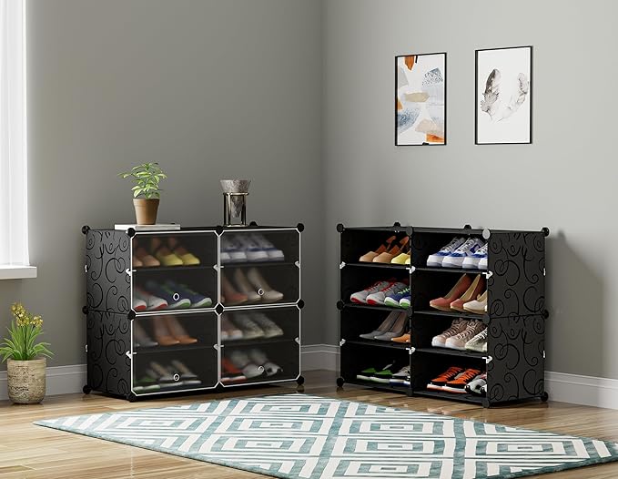 HOMIDEC Shoe Rack, 4 Tier Shoe Storage Cabinet 16 Pair Plastic Shoe Shelves Organizer for Closet Hallway Bedroom Entryway Black-NeatNest