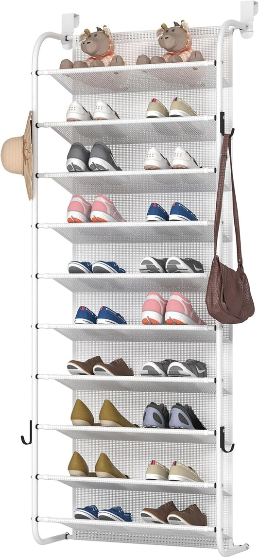 10 Tier Shoe rack Hanging Shoe Storage the door shoe rack for Closet Pantry Over The Door Shoe Organizer Wall Floating Shelves (White, 10 Tier)-NeatNest