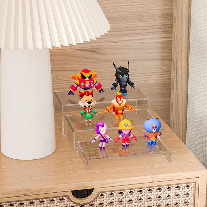 Acrylic Risers Display Stands 3pcs, Rectangular Dessert Table Display Set, Clear Display Shelf for Funko Pop, Collectibles, Retails, Shoes, Plants, Home Decors, Decoration - 7.5''x8''x8.5''-NeatNest