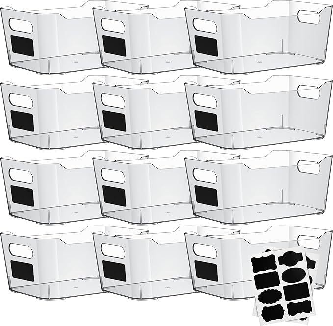 Clear Plastic Storage Bins with Labels and Marker, Perfect for Kitchen Organization or Pantry Organization and Storage, Medium Fridge Organizer and Cabinet Organizers Storage Bins-NeatNest