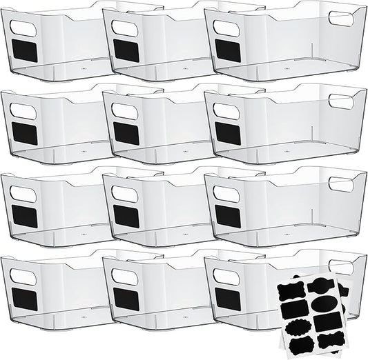 Clear Plastic Storage Bins with Labels and Marker, Perfect for Kitchen Organization or Pantry Organization and Storage, Medium Fridge Organizer and Cabinet Organizers Storage Bins-NeatNest
