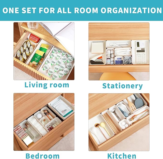 12 PCS Large Kitchen Drawers Organizer for Utensil Organizer Cutlery Silverware Flatware Holder Kitchen Organizers and Storage Drawer Organizer for Forks, Knives, Drawer Divider BPA Free-NeatNest