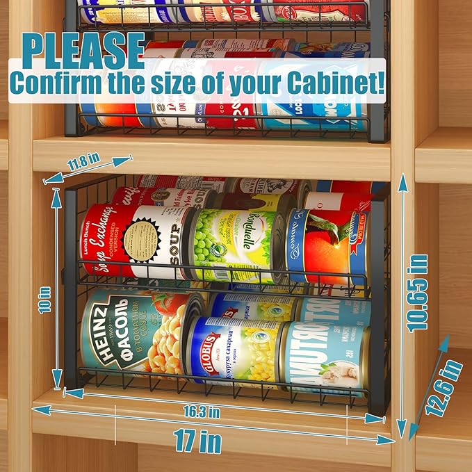 JKsmart 2-Tier Stackable Can Rack Organizer for Pantry, Adjustable Can Dispenser Holds Up to 62 Cans, Can Storage Holder for Various Ounces of Canned Food Soda Drinks, Black, 2 Pack (Petent Pending)-NeatNest