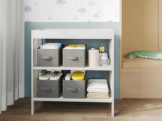 3 Pack Fabric Storage Bins for Shelves | 16.25x12x10in Closet Storage Baskets | Collapsible Storage Bins |Fabric Closet Organizers with Handles | Grey-NeatNest