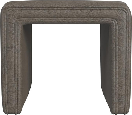 HomePop Modern Channel Tufted Faux Leather Ottoman Home Décor|Ottoman for Living Room & Bedroom - Pewter Gray Faux Leather
