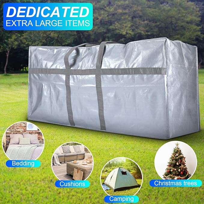 2 Pcs 66 Gallon Extra Large Moving Bags Storage Bags with Zipper and Handles Heavy Duty Duffle Bag Foldable Tote Bag for College Dorm Travel Clothes Blankets Bedding Moving(Silvery)