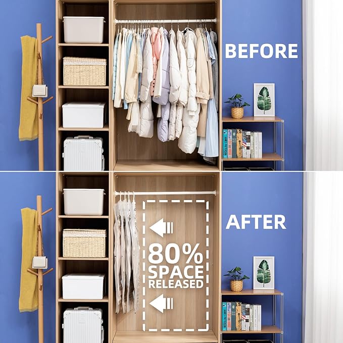 Hanging Vacuum Storage Bags, 4 Pack (41.3 x27.6 inch), Vacuum Seal Bags for Clothing, Space Saver Garment for Short Clothes, Jacket, Suits, Dresses, Closet Oragnization and Storage-NeatNest