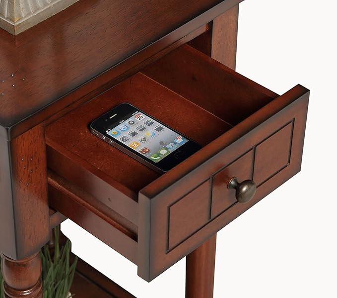 Convenience Concepts French Country Khloe 1 Drawer Accent End Table 14" - Traditional Farmhouse Side Table with Storage Drawer and Shelf for Living Room, Mahogany-NeatNest