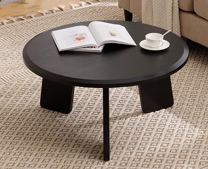 chairus 32 Inches Round Coffee Table Wooden Side Table Cute Circle End Table for Living Room, Home Decor, Balcony, Black-NeatNest