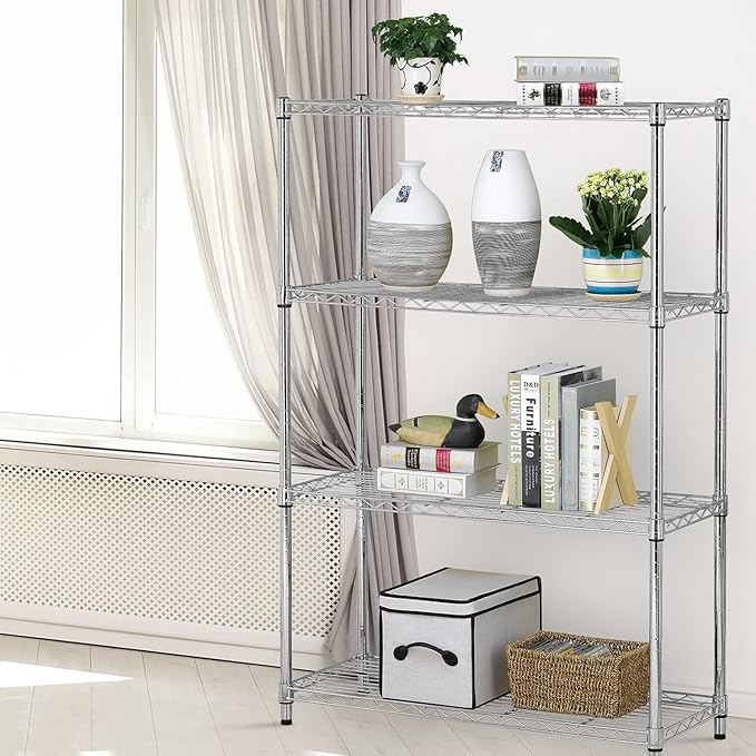 4 Tier Wire Shelving Unit Storage Shelves Shelf Organizer 54"x36"x14" Heavy Duty Metal Storage Rack Wire Rack NSF Height Adjustable for Laundry Bathroom Kitchen Garage Shelving (Chrome)