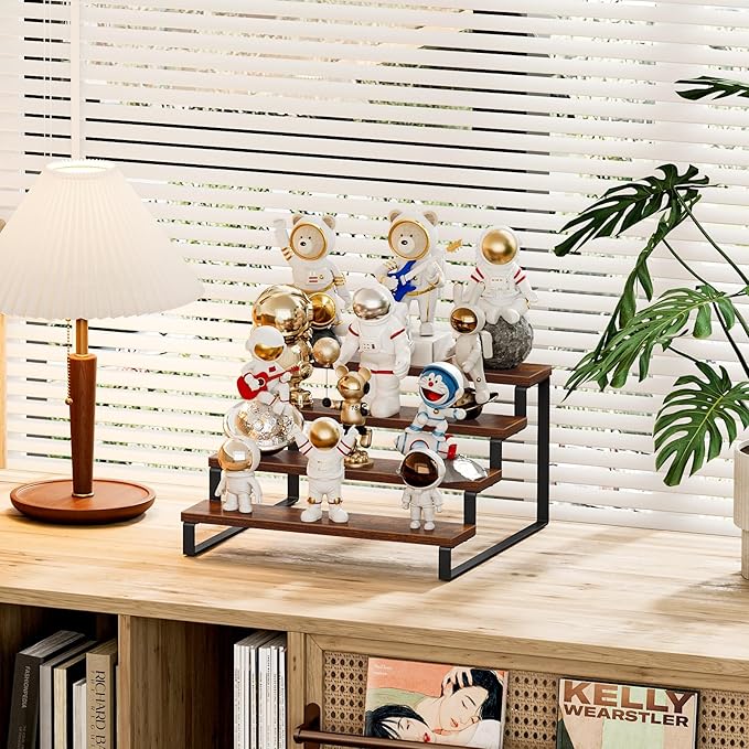 Giikin 4 Tier Spice Rack, Wooden Spice Rack for Countertop, Kitchen Counter Storage Shelves Cupcake Stand Holder Display Stand, Rustic Brown-NeatNest